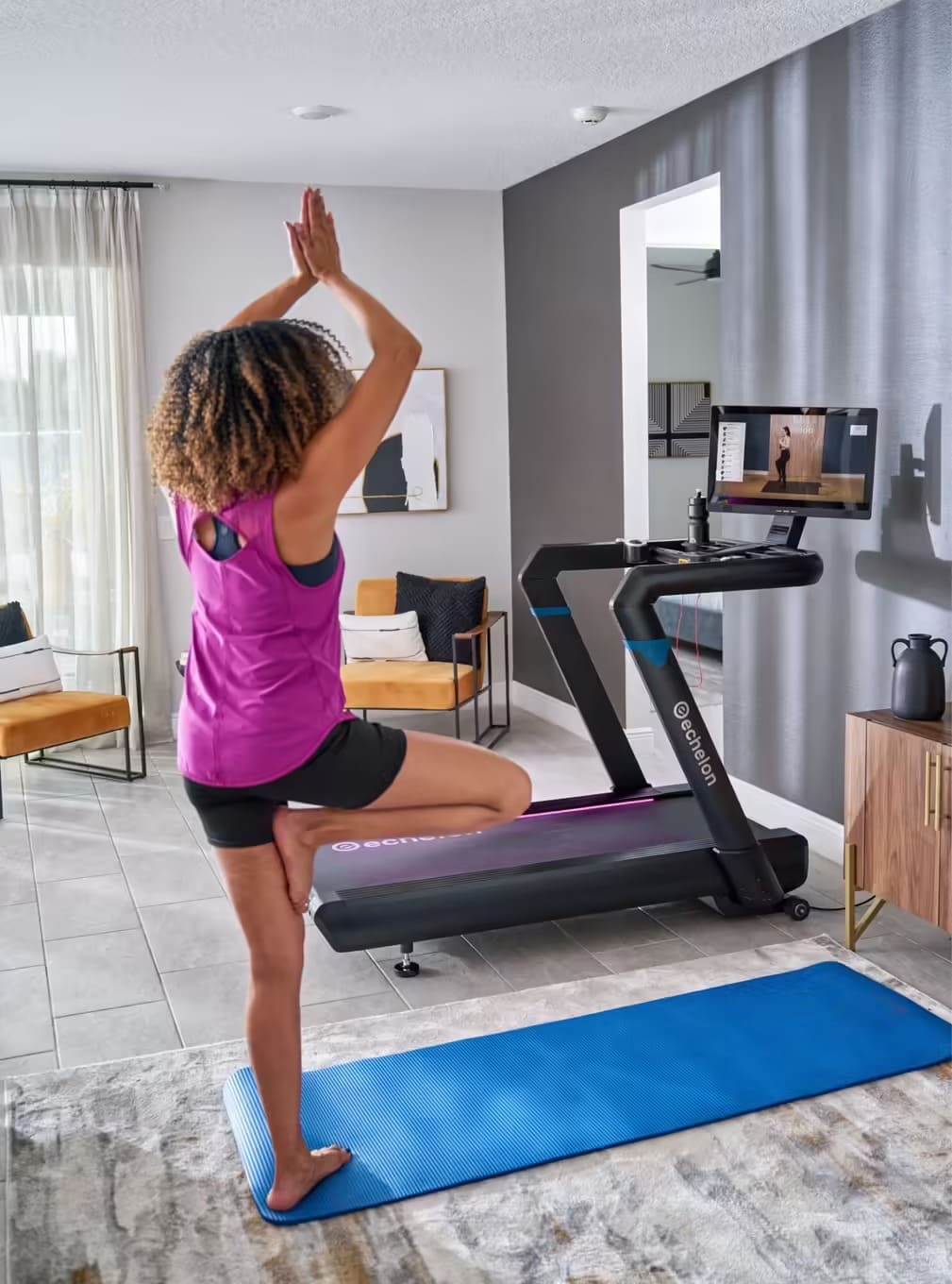 Tapis de course pliable connecté - Modèle STRIDE 8S-22 - ECHELON - Maison/Appartement - Ecran HD 22 pouces pivotant – Image 6