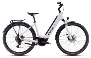 VTC Électrique Cube Touring Hybrid One 625 Easy Entry Shimano Cues 9V 625 Wh 700 mm Blanc Cotton Gris 2025
