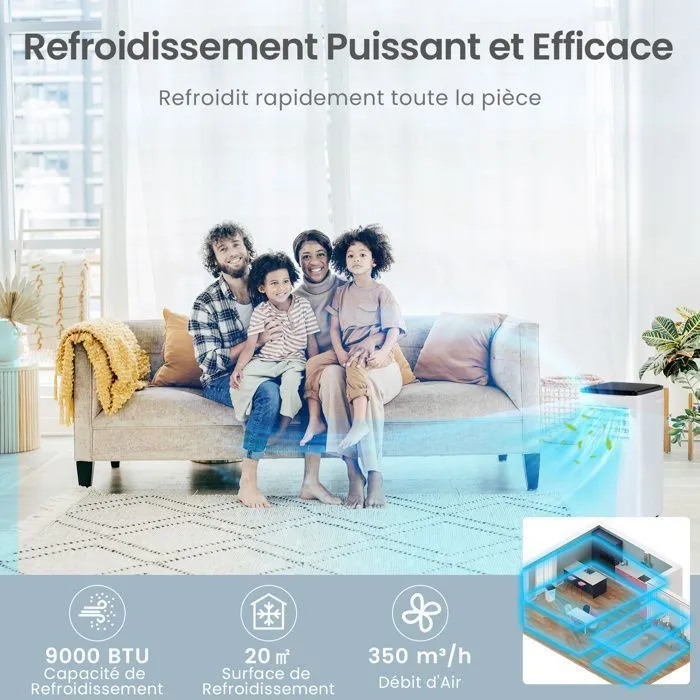 COSTWAY 5 en 1 R290 Climatiseur Mobile 9000 BTU, Refroidissement Chauffage, Déshumidificateur, Contrôle via APP WiFi, Minuterie 24h – Image 5