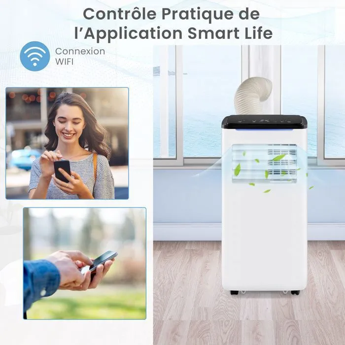 COSTWAY 5 en 1 R290 Climatiseur Mobile 9000 BTU, Refroidissement Chauffage, Déshumidificateur, Contrôle via APP WiFi, Minuterie 24h – Image 4
