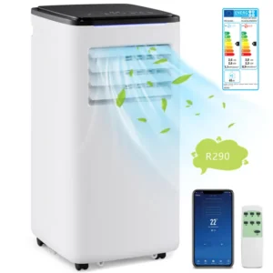 COSTWAY 5 en 1 R290 Climatiseur Mobile 9000 BTU, Refroidissement Chauffage, Déshumidificateur, Contrôle via APP WiFi, Minuterie 24h